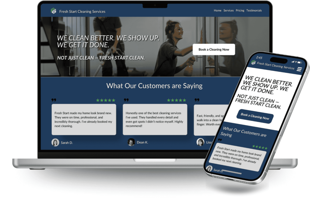 A Cleaning Business Website Shown on a Laptop and a Cellphone