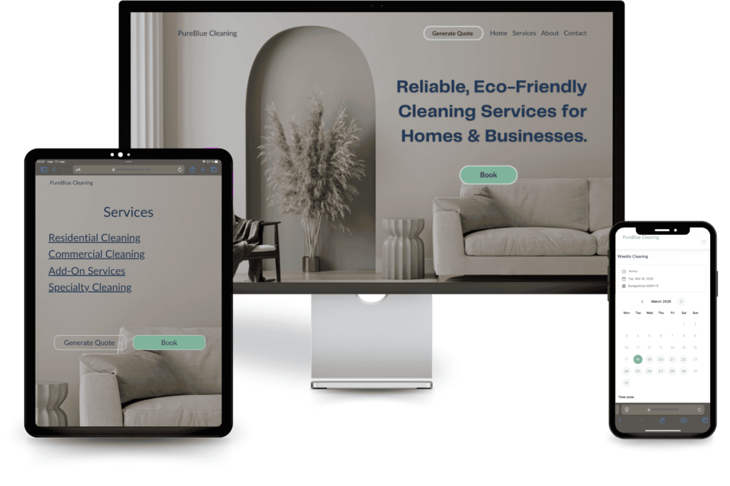 Responsive Cleaning Website Displays on Monitor, iPad, and iPhone
