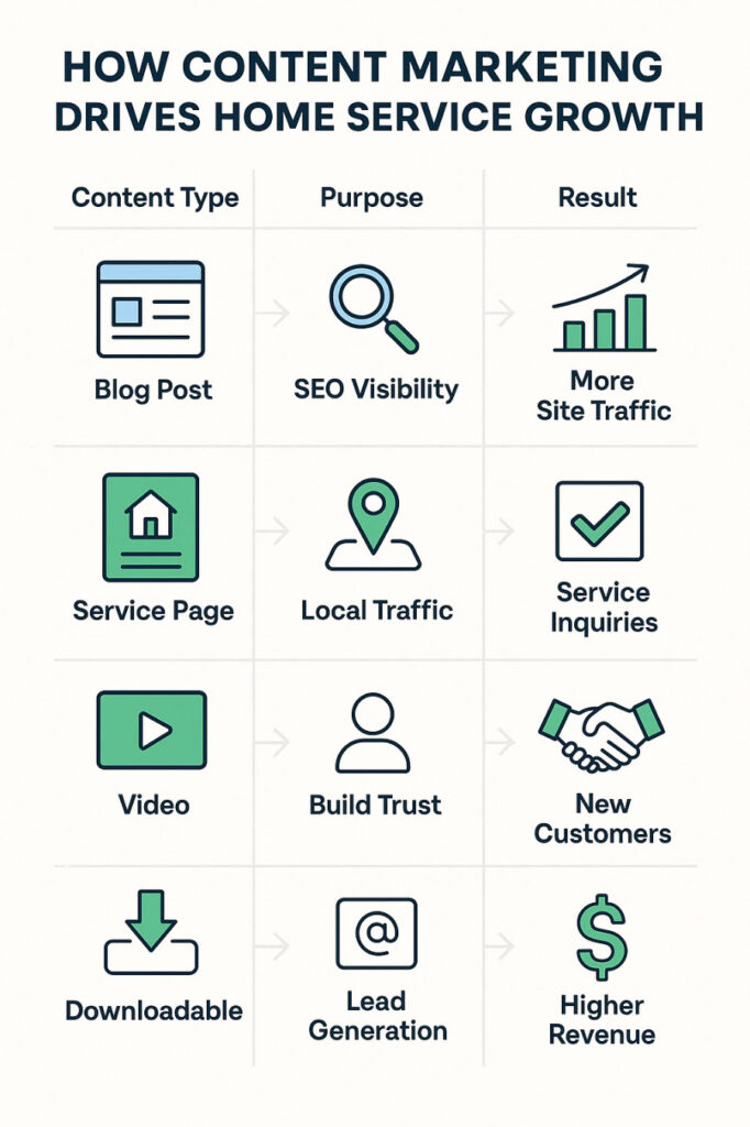 An Illustration Showing Different Content Types as Part of a Digital Marketing Strategy for Home Services