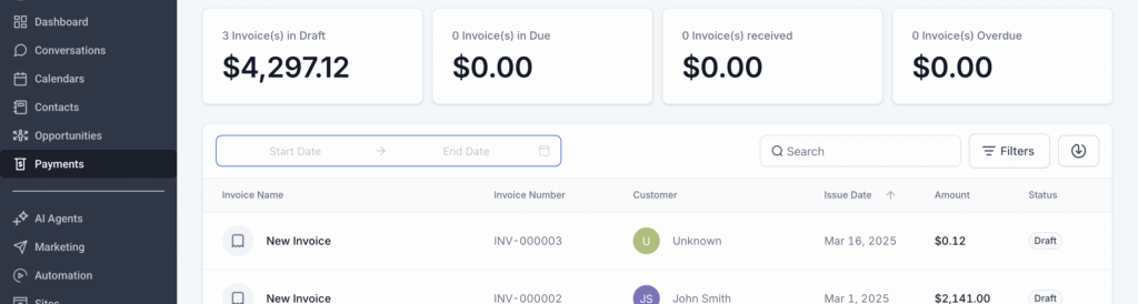 Contractor CRM Invoice Overview
