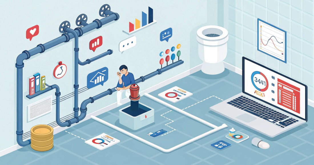 isometric plumbing marketing illustration
