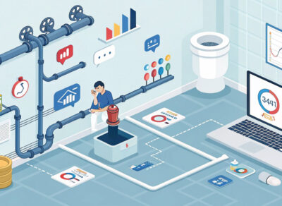 isometric plumbing marketing illustration