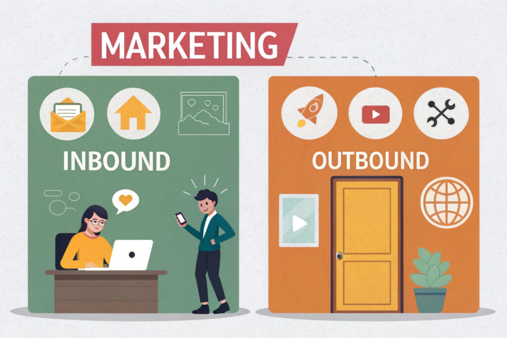 An Illustration Showing How to Get HVAC Customers by Combining Inbound and Outbound Marketing Strategies