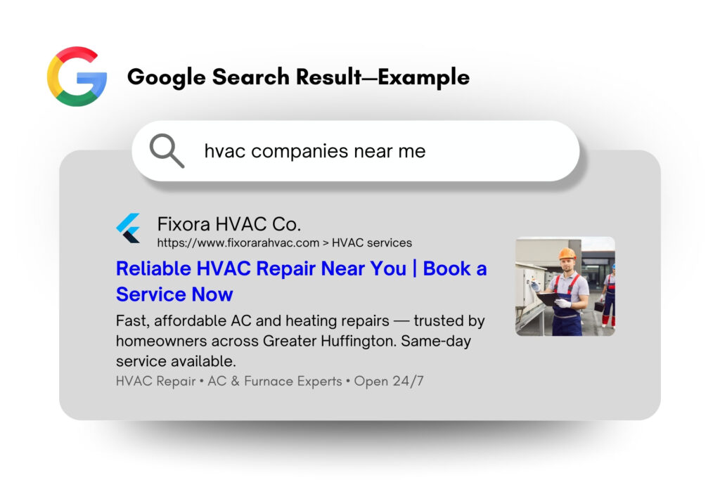 A Google Search Result Showing a HVAC Company