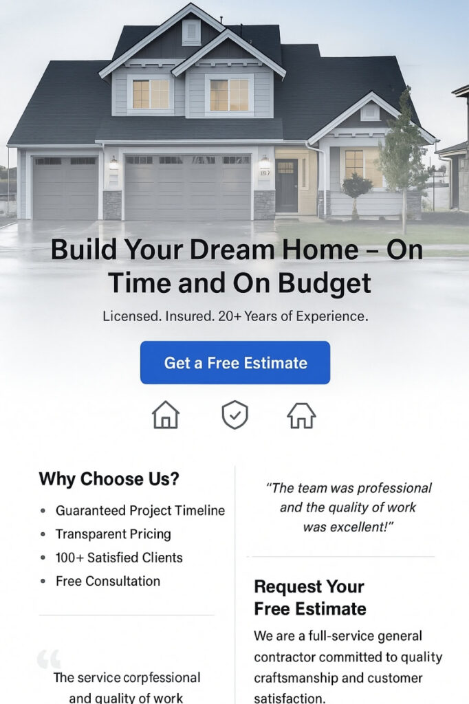 An Example of a Landing Page for a Contractor PPC Campaign
