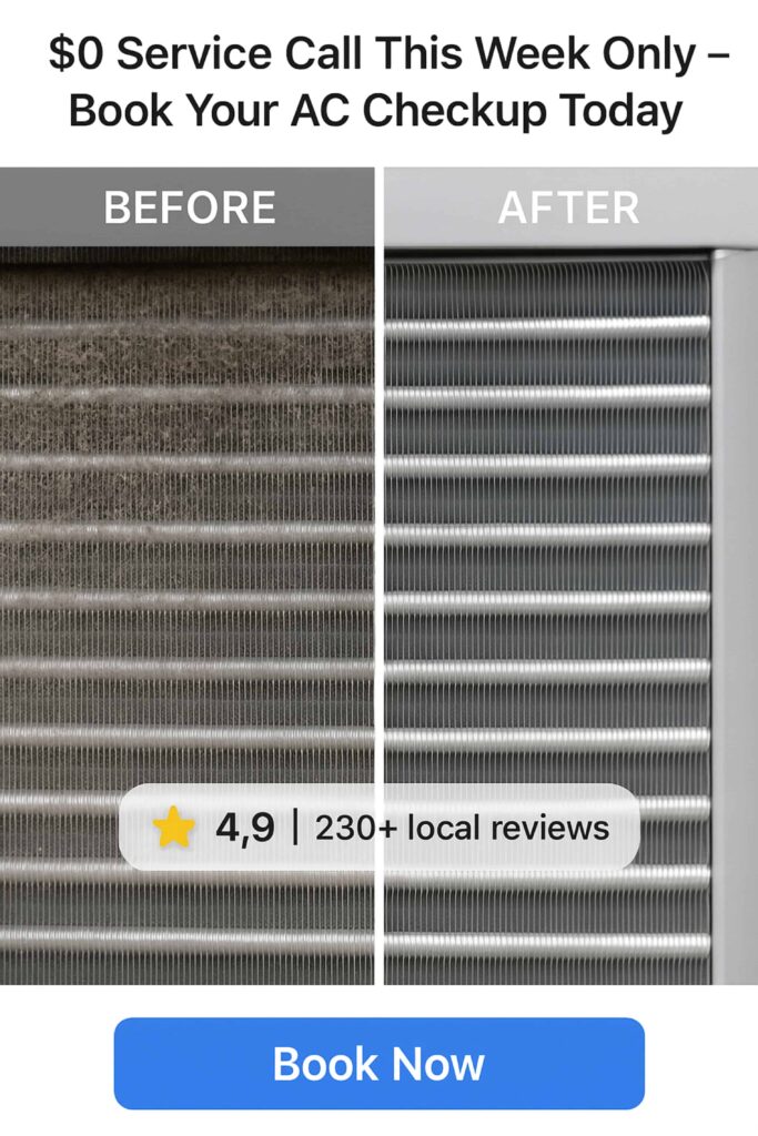 An example of a Facebook ad for an HVAC company showing before and after vent cleaning