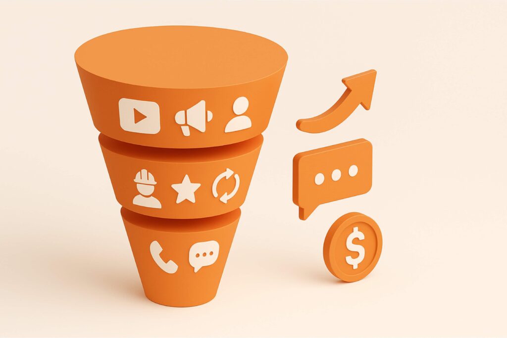 Home services advertising concept with mobile promotion icon, house, wrench, and discount symbol representing digital offers and campaigns.