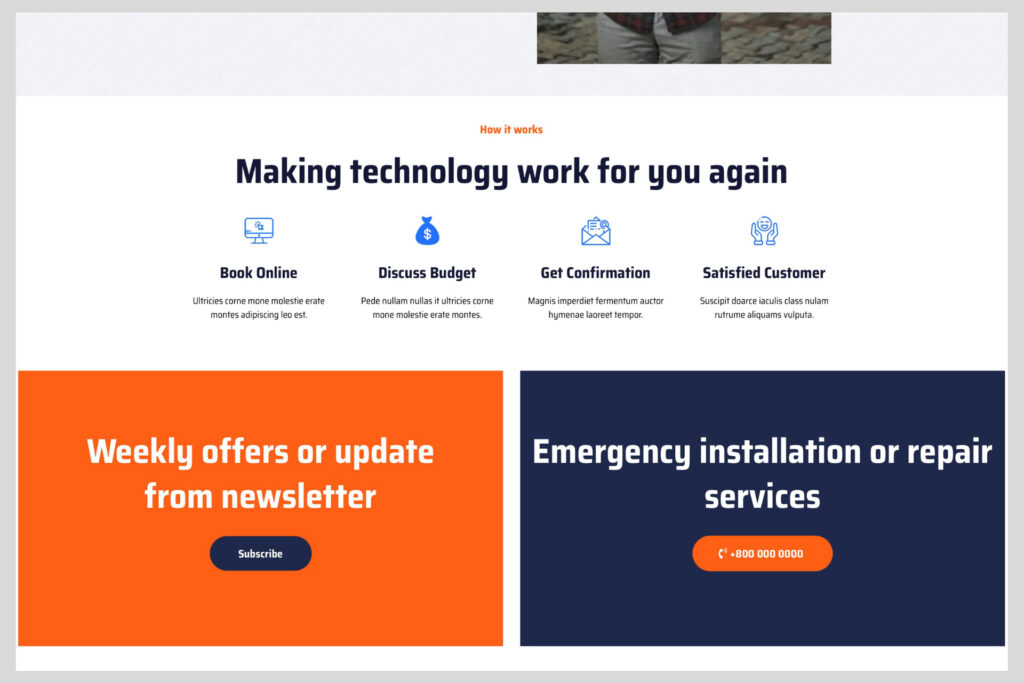 Step-by-step “How It Works” section for HVAC services showing simplified booking process with icons and horizontal timeline design