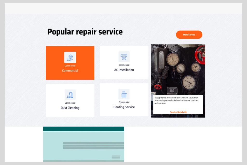 Split layout for residential and commercial HVAC services, allowing customers to self-select based on service type