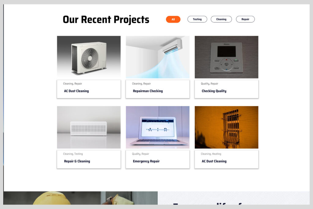 Gallery section showcasing completed HVAC projects with images and descriptions to build credibility and support local SEO